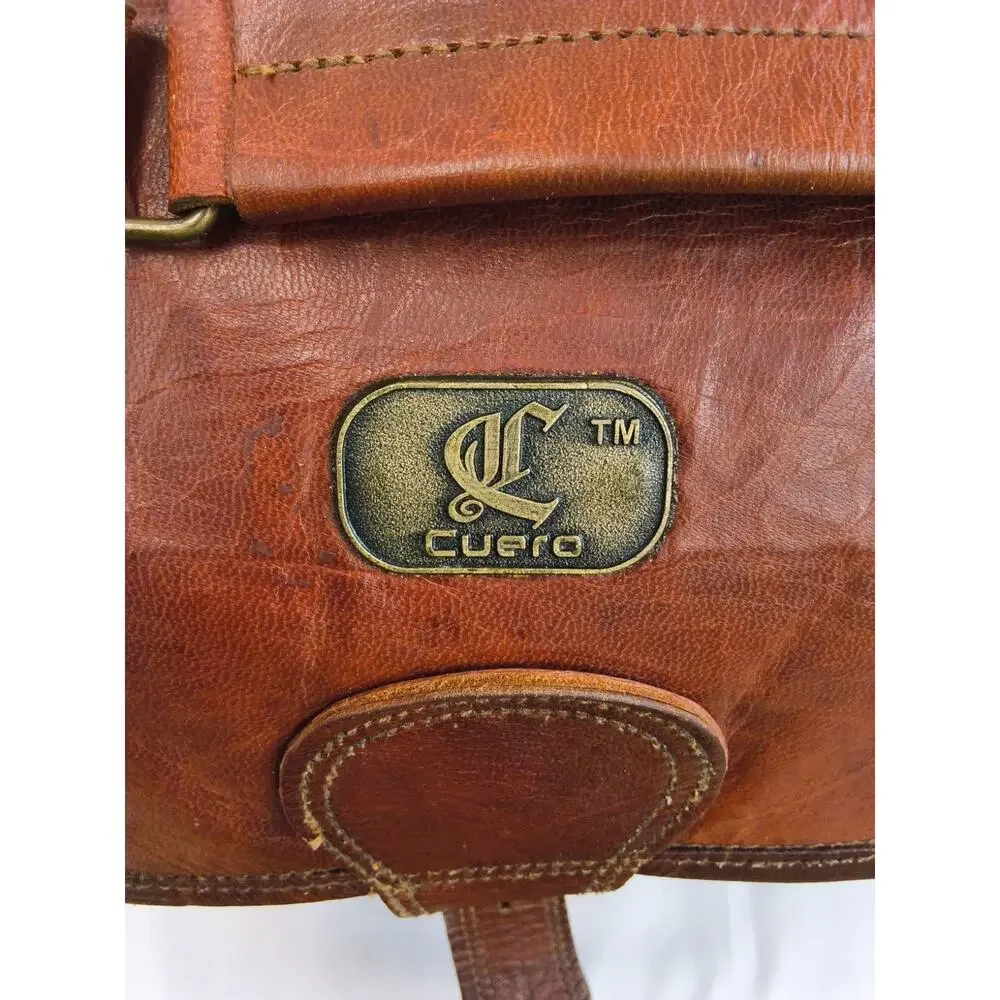 Cuero Handmade Leather Messenger Bag Unisex Brown Leather 11 Pockets #W5112